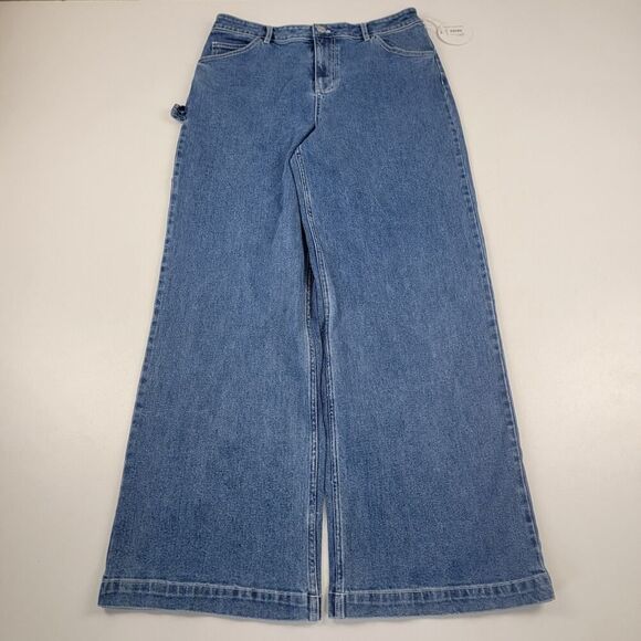 Staud Blue Denim Wide Leg Flare Jeans Women's Size 10 NWT Msrp $295 Painter Pant - Picture 1 of 14